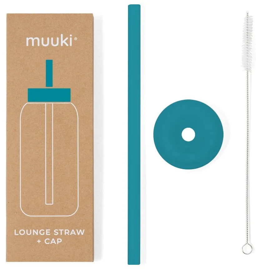 Силиконова сламка с четка за почистване и капак Tahiti Blue – Muuki