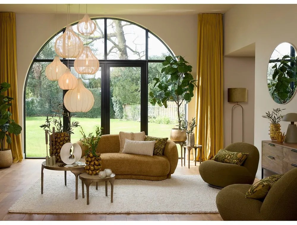 Бежово висящо осветително тяло с текстилен абажур ø 39 cm Elati – Light & Living