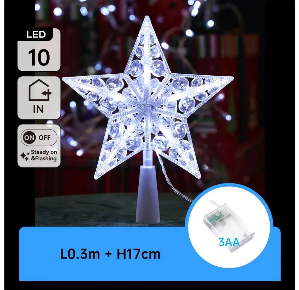 Aigostar - LED коледна декорация 10xLED/3xAA студено бяла звезда