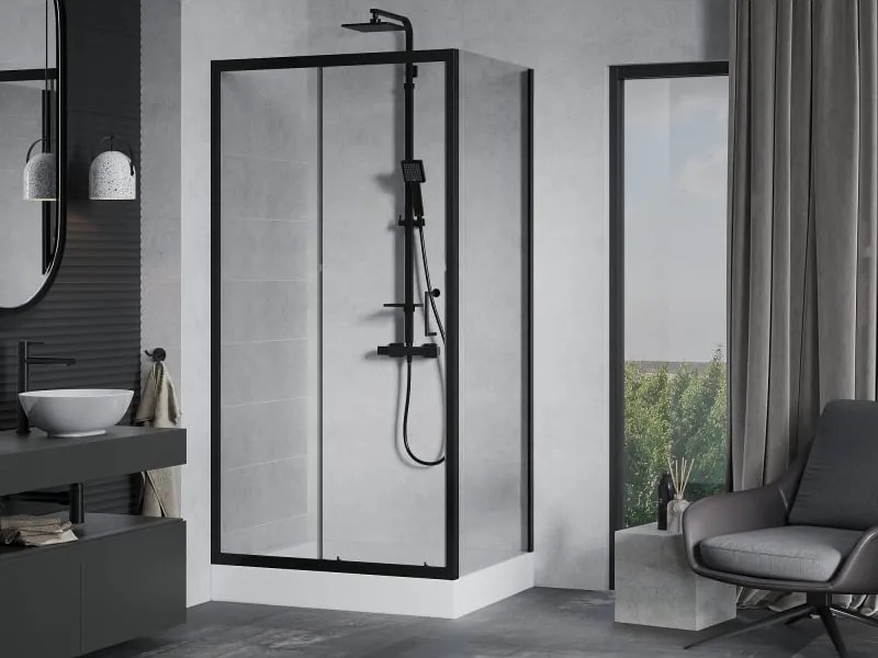 Mexen Apia разтегателна душ кабина 120 x 90 см, прозрачна, черна + корито Rio