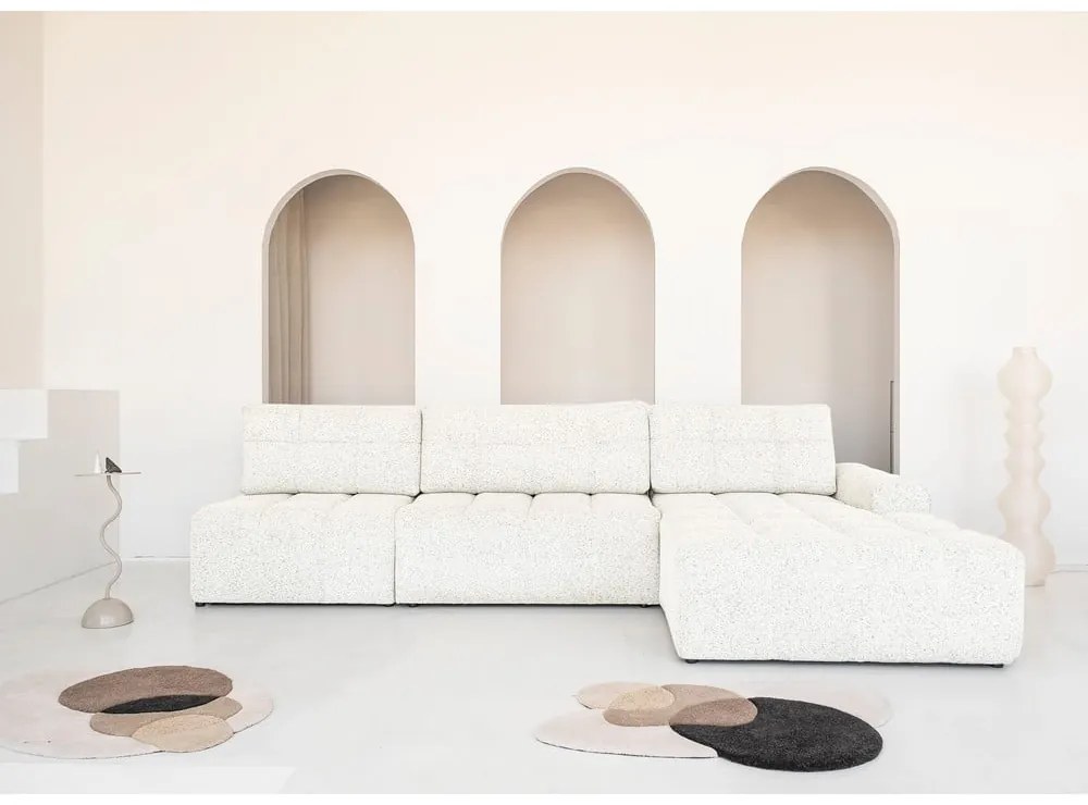 Кремав разтегателен модулен ъглов диван с място за съхранение (десен ъгъл) Lulu – Miuform