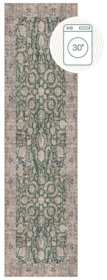 Зелена пътека подходяща за пране 60x230 cm Beau Floral – Flair Rugs
