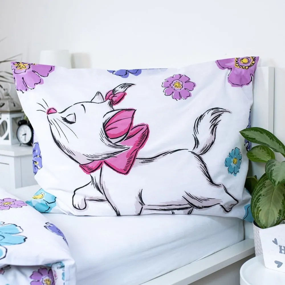 Бяло единично памучно детско спално бельо 140x200 cm Marie Cat "Floral" – Jerry Fabrics