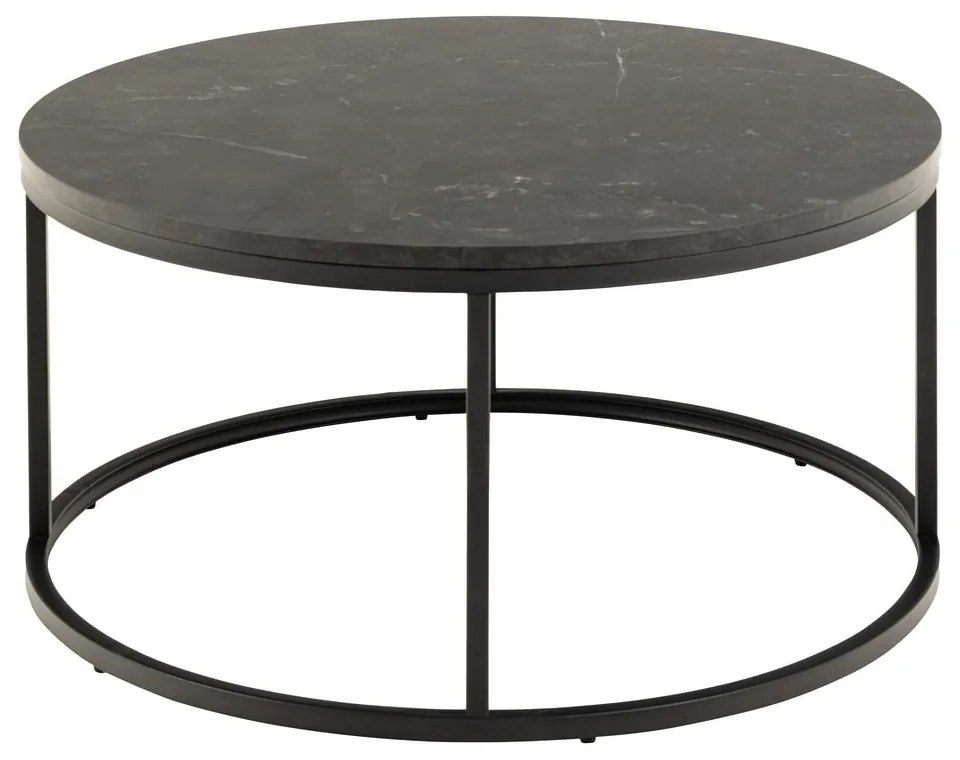 Черна кръгла масичка за кафе с плот от имитация на мрамор ø 80 cm Spiro – Actona