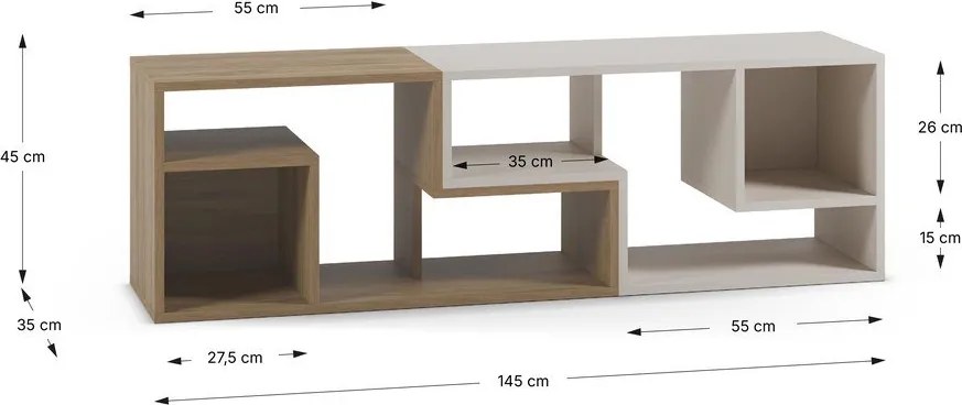 Бяла/в естествен цвят ъглова маса за телевизор от декор от дъб 145x45x35 cm Glina – Marckeric