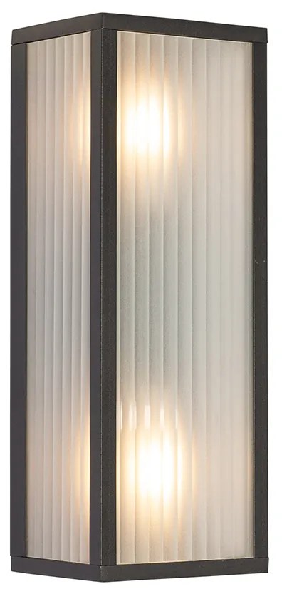 Интелигентна външна стенна лампа черна с оребрено стъкло, включваща 2 Wifi A60 - Charlois