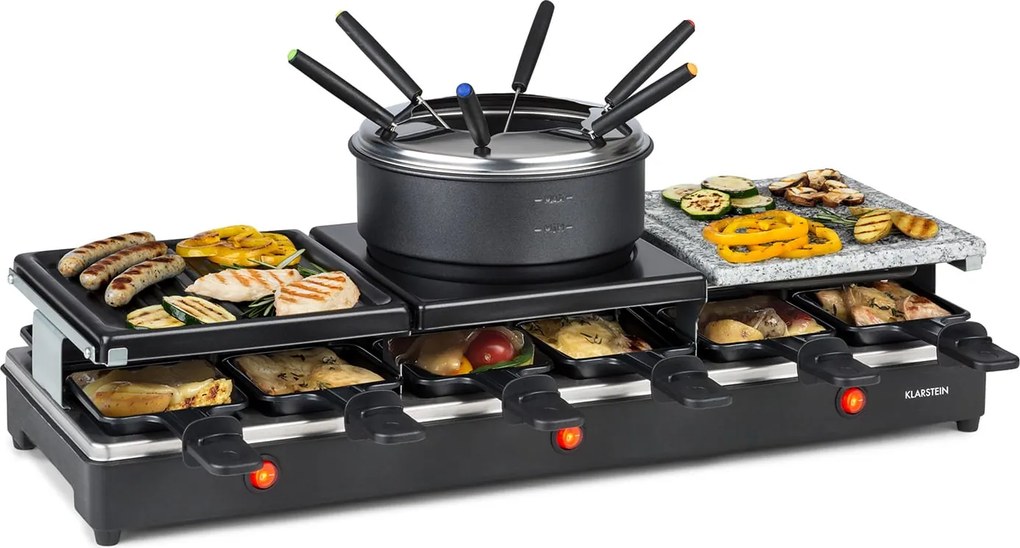 Klarstein Fonduelette XL, 3 в 1 raclette грил и фондю, естествен камък, 1650 W, 12 души