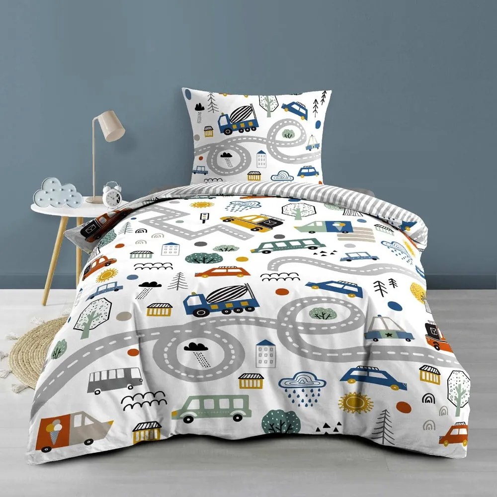 Бяло единично памучно детско спално бельо 140x200 cm Pti Bolide – douceur d'intérieur