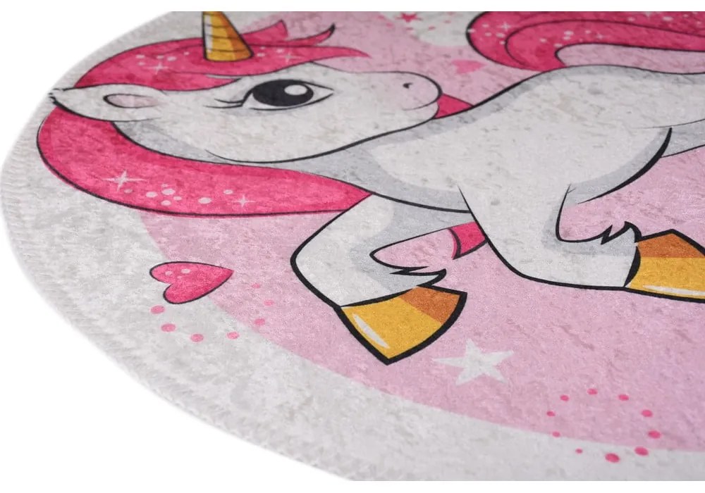 Розов детски килим подходящ за пране ø120 cm Pink Unicorn – Vitaus