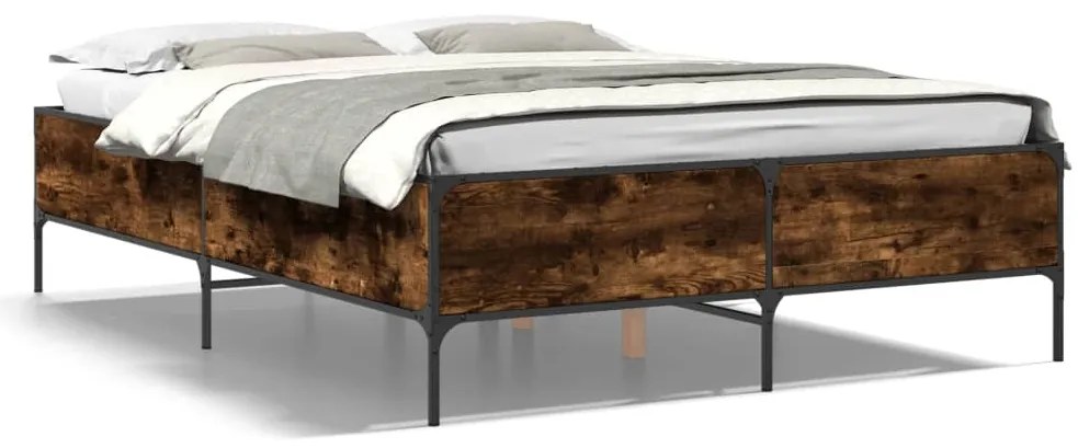 3279809 vidaXL Рамка за легло, опушен дъб, 140x190 см, инженерно дърво и метал