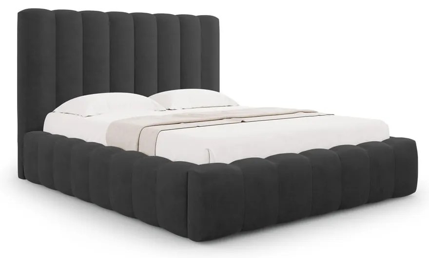 Антрацитно тапицирано двойно легло с място за съхранение с включена подматрачна рамка 180x200 cm Kelp – Micadoni Home