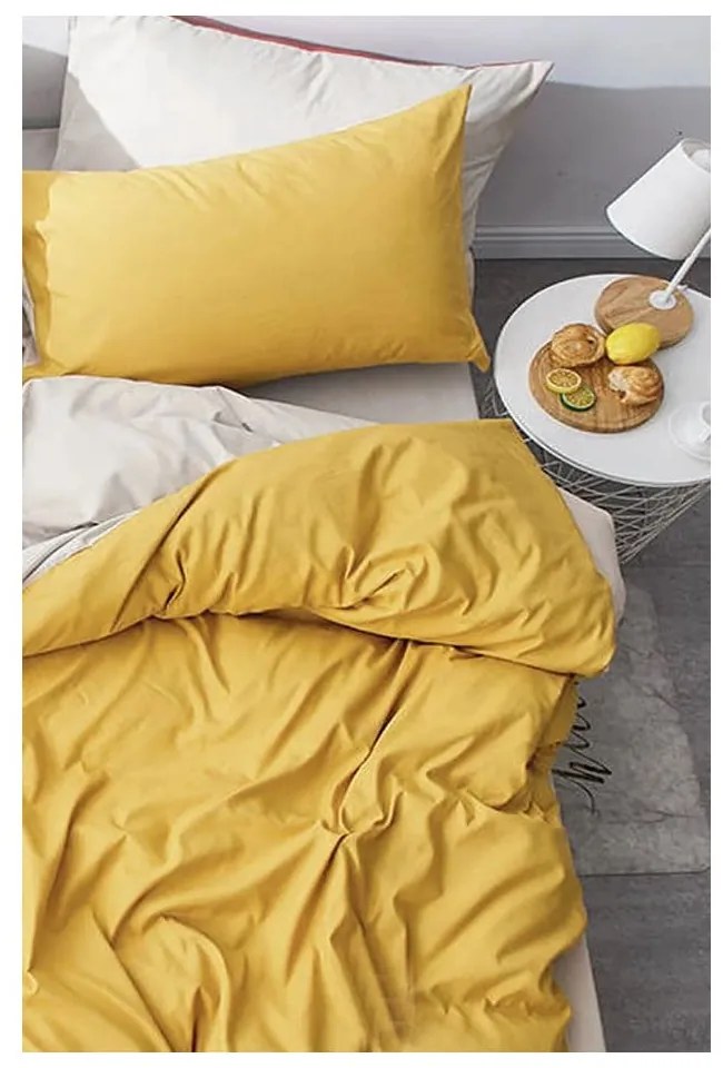 Жълт и кремав памучен чаршаф за двойно легло/разширен чаршаф за легло 200x220 cm - Mila Home