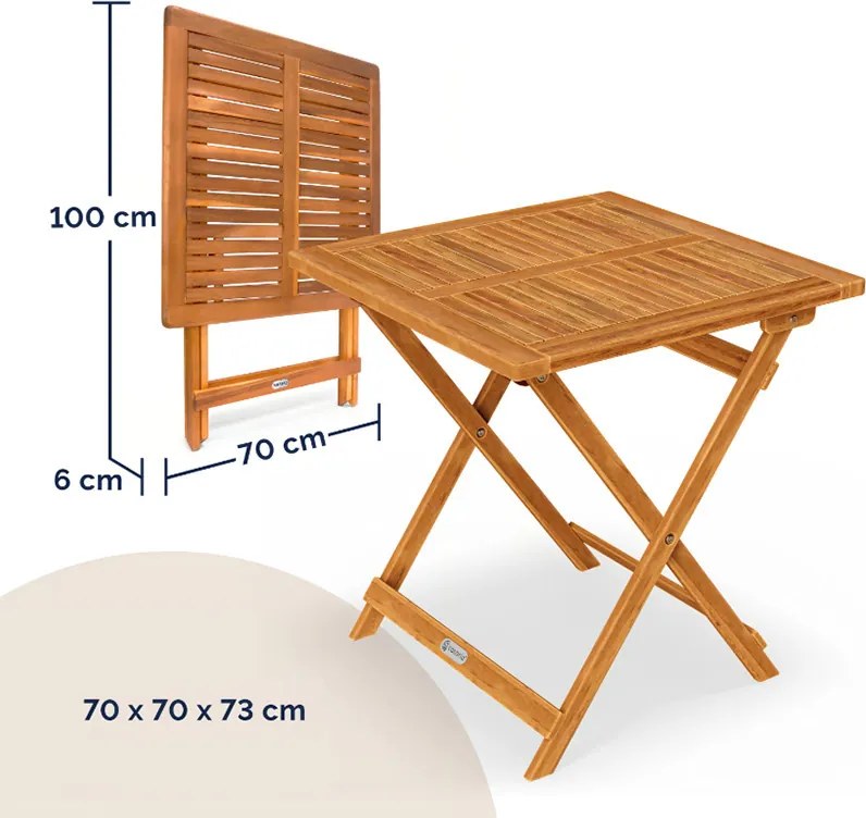 Сгъваема градинска маса от масив от акация - 70 x 70 cm
