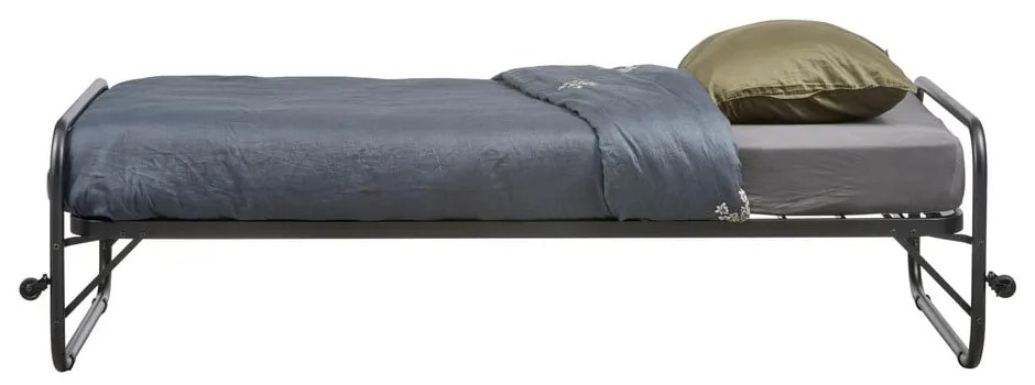 Черно метално сгъваемо единично легло 90x200 cm с включена подматрачна рамка Lucy – WOOOD