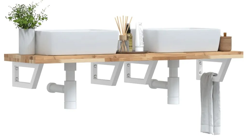 3302710 vidaXL Стенен рафт за мивка, стомана и масивно дърво акация