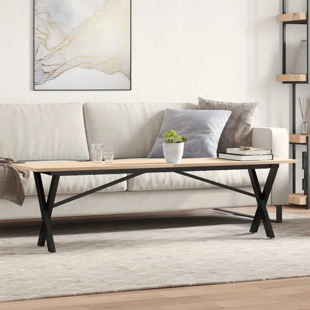 3282690 vidaXL Кафе маса X-образна рамка 160x40x45 см бор масив и стомана