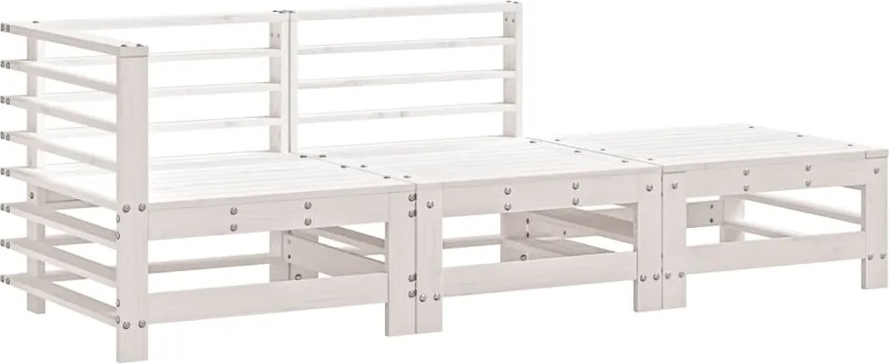 825647 vidaXL Градински лаундж комплект, 3 части, бял, бор масив