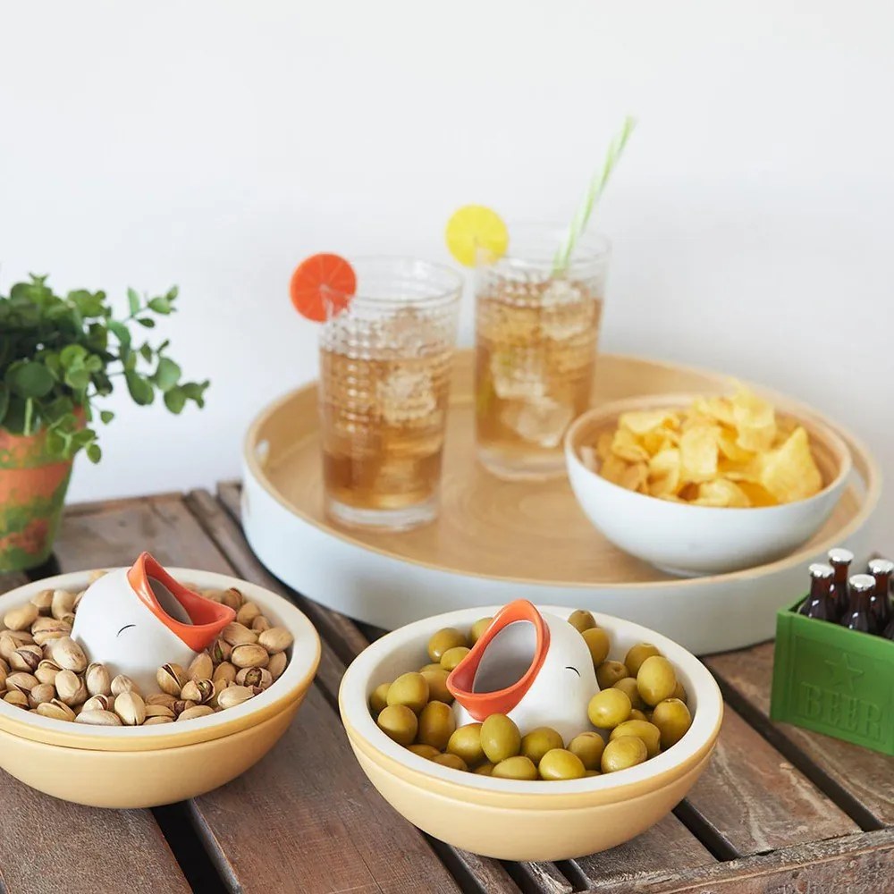 Жълта/бяла керамична купичка за сервиране 250 ml Hungry Bird – Balvi