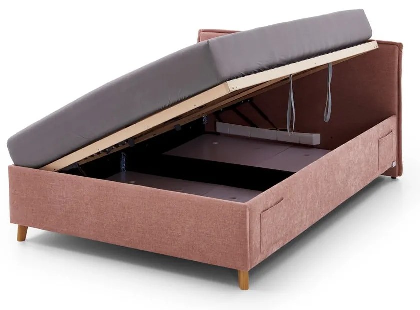 Розово тапицирано детско легло 90x200 cm с място за съхранение с включена подматрачна рамка Fun – Meise Möbel