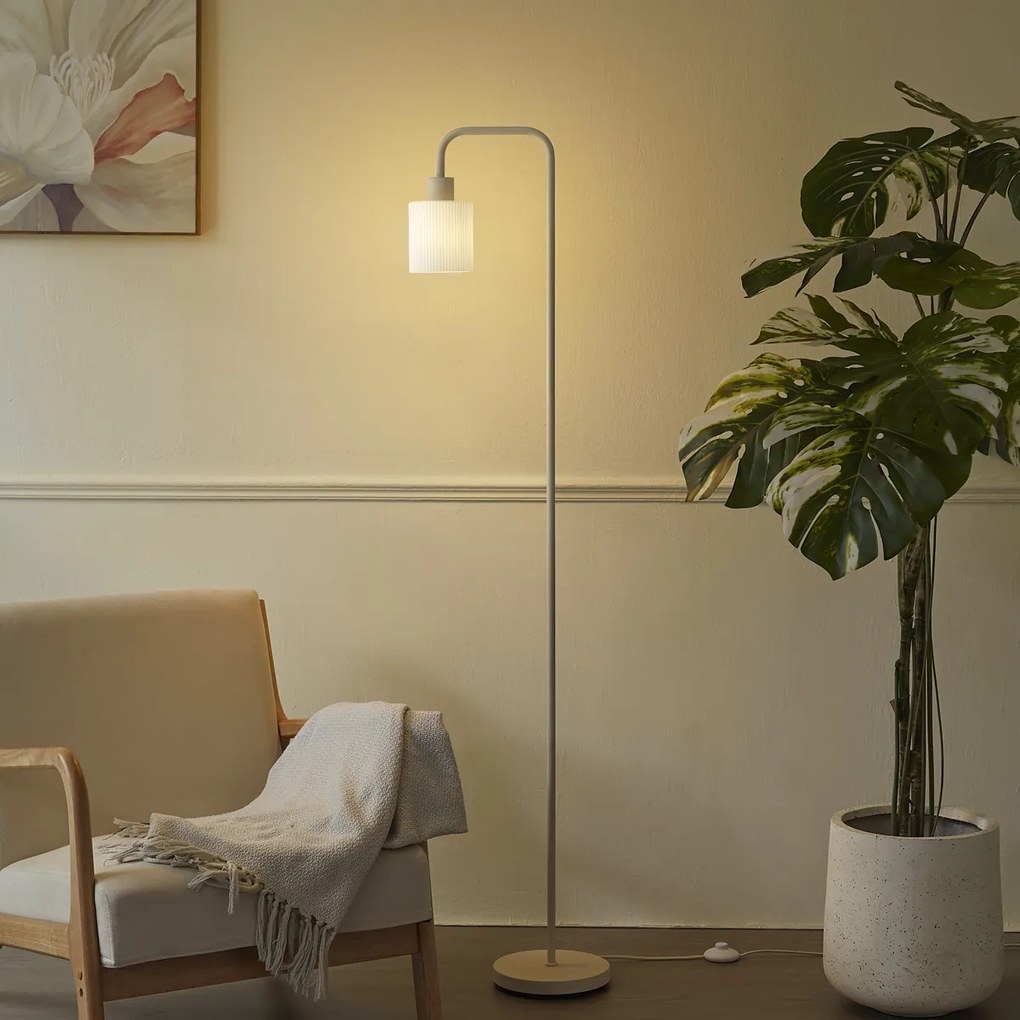 Скандинавска подова лампа бежова с бяло стъкло - Wisp