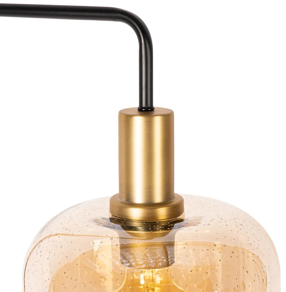 Дизайнерски подов аплик черен с месинг и кехлибарено стъкло - Zuzanna