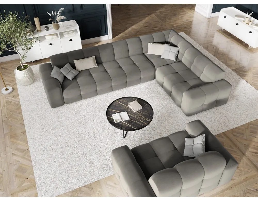 Ъглов диван от сиво кадифе (десен ъгъл) Kendal - Micadoni Home