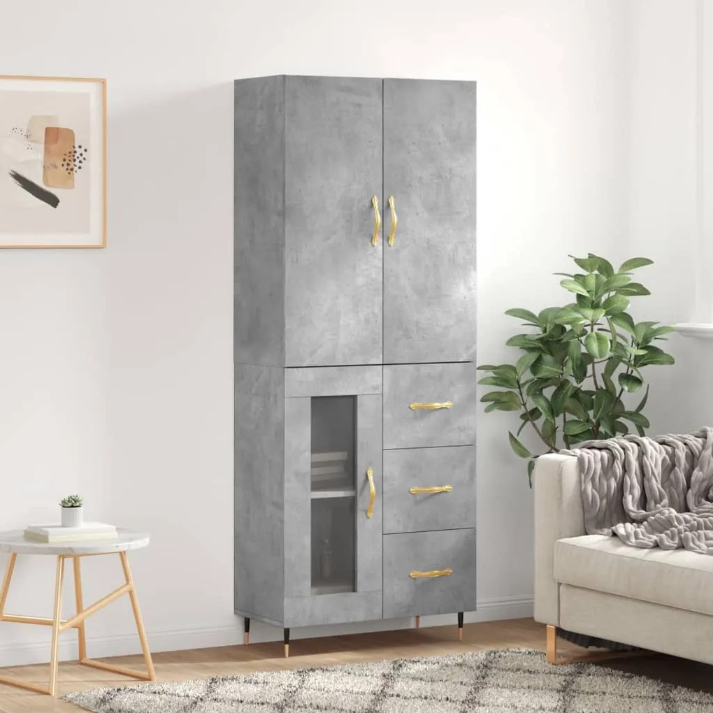 3195943 vidaXL Висок шкаф, бетонно сив, 69,5x34x180 см, инженерно дърво