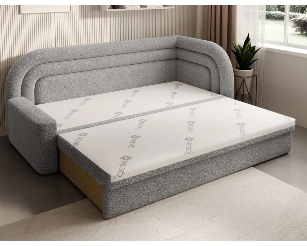 Сив сгъваем/с място за съхранение диван от прежда с примки от букле десен ъгъл 223 cm Fabillo – ELTAP