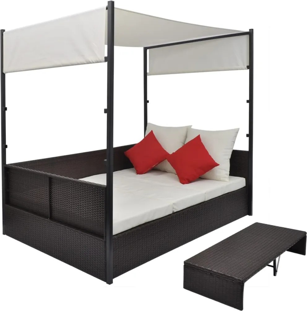 42900 vidaXL Градинско легло с балдахин, кафяво, 190x130 см, полиратан