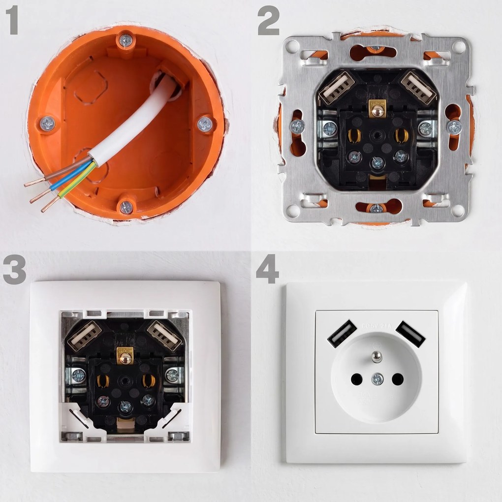Единичен контакт със заземяване + 2x USB-A OSTE JNH003-G White