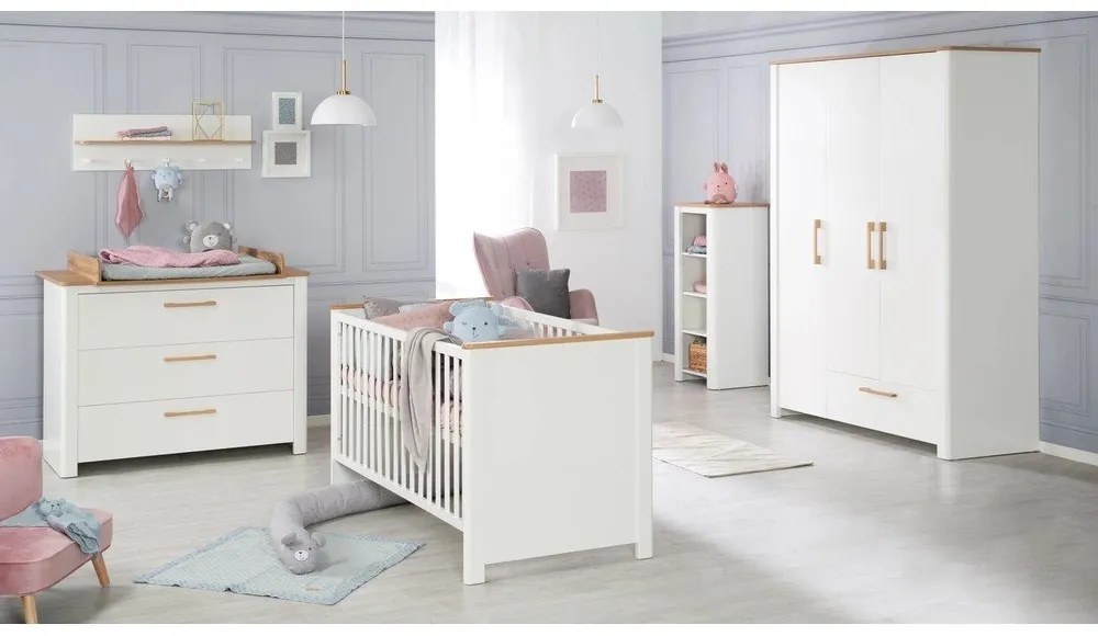 Детска закачалка за стена в дъбов декор в бял и естествен цвят Ava - Roba