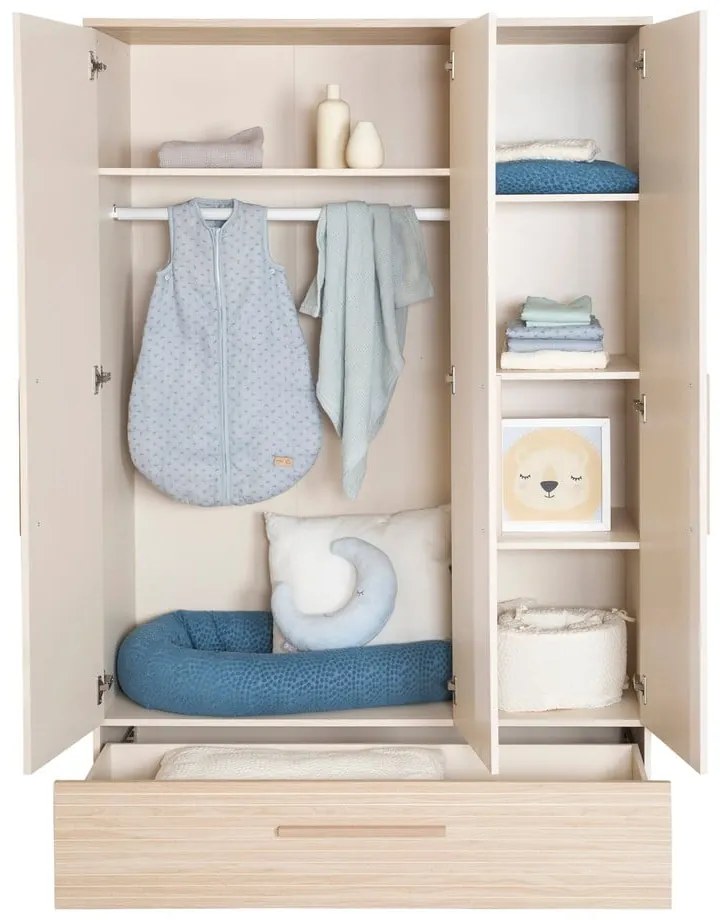 Кремав/в естествен цвят детски гардероб от декор от дъб 118x190x52 cm Sidney – Roba