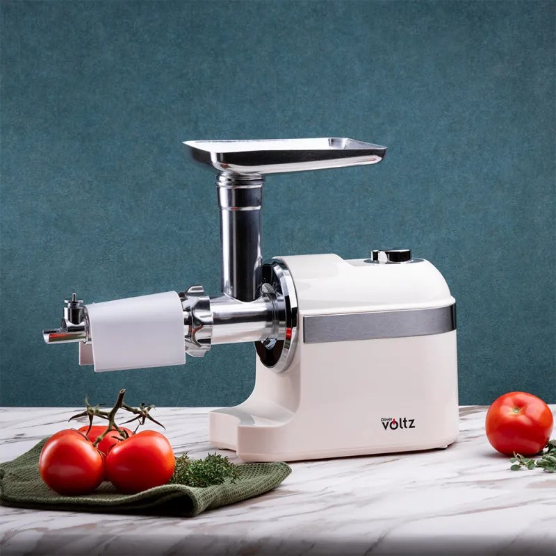 Месомелачка с приставка за домати Oliver Voltz OV51991F, 600/1800W, Аксесоар за колбаси, Бял