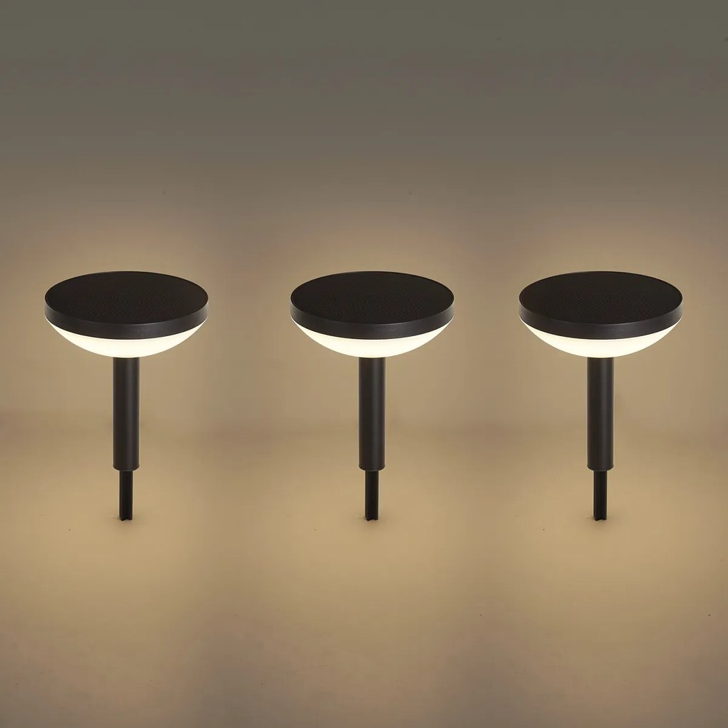 Комплект от 3 соларни LED прожектора с шип, черни, IP44 - Solar