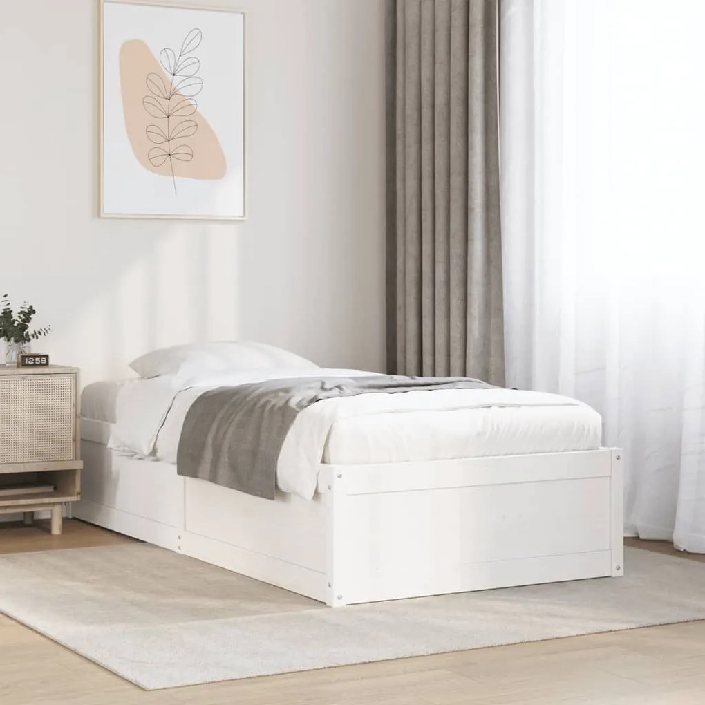 846832 vidaXL Рамка за легло без матрак, бял, 90x200 см, бор масив