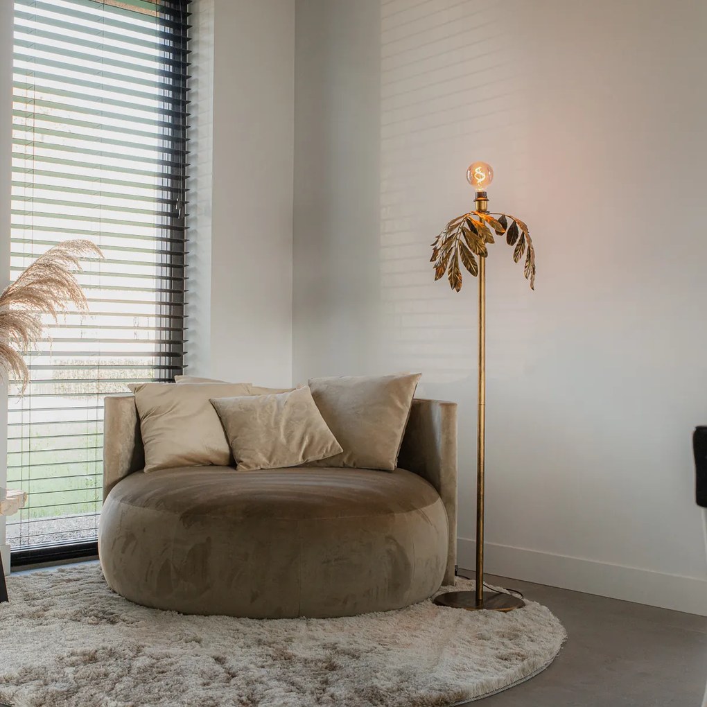 Винтидж подова лампа антично злато 30 см без абажур - Linden