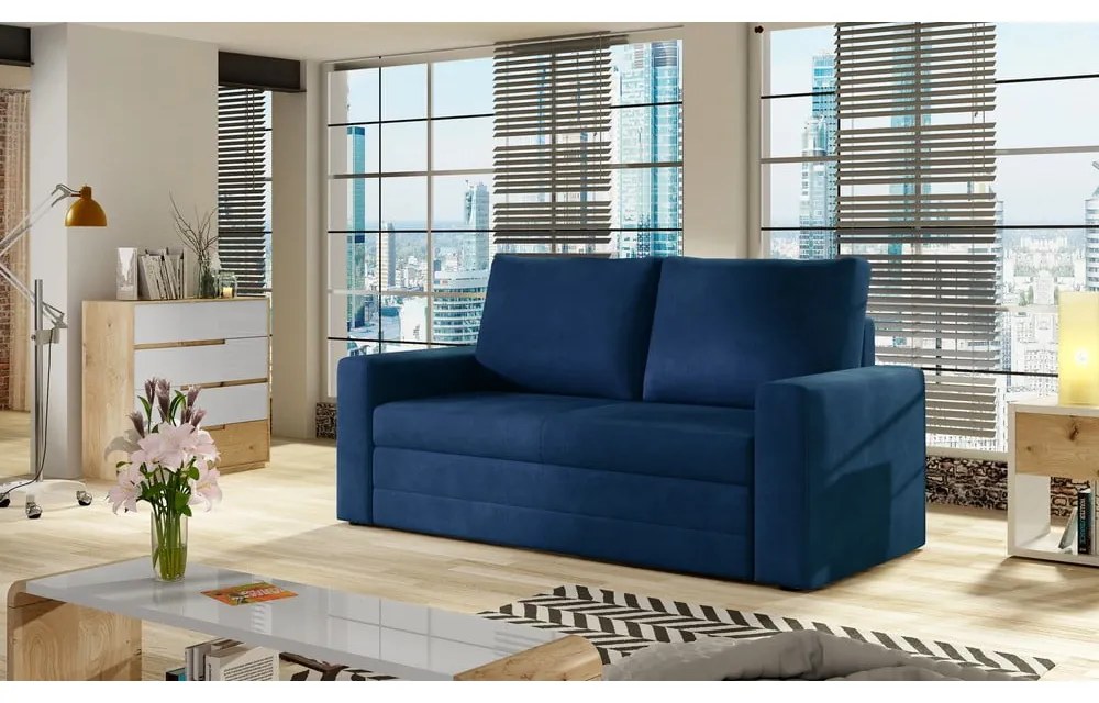 Син кадифен сгъваем/с място за съхранение диван 151 cm Wave – ELTAP