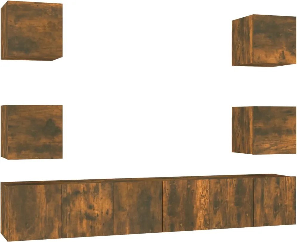 3120242 vidaXL Комплект ТВ шкафове от 7 части, опушен дъб, инженерно дърво