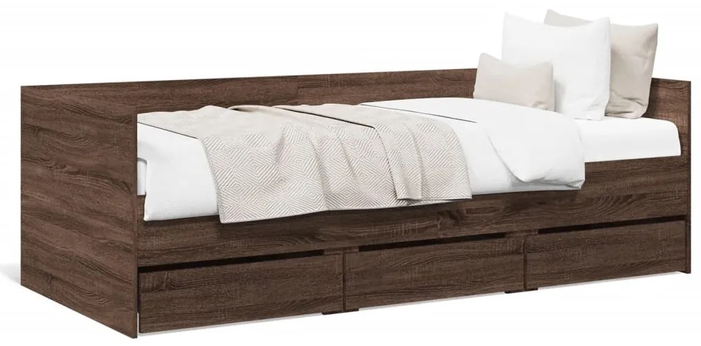 3280838 vidaXL Дневно легло с чекмеджета, без матрак, кафяв дъб, 75x190 см