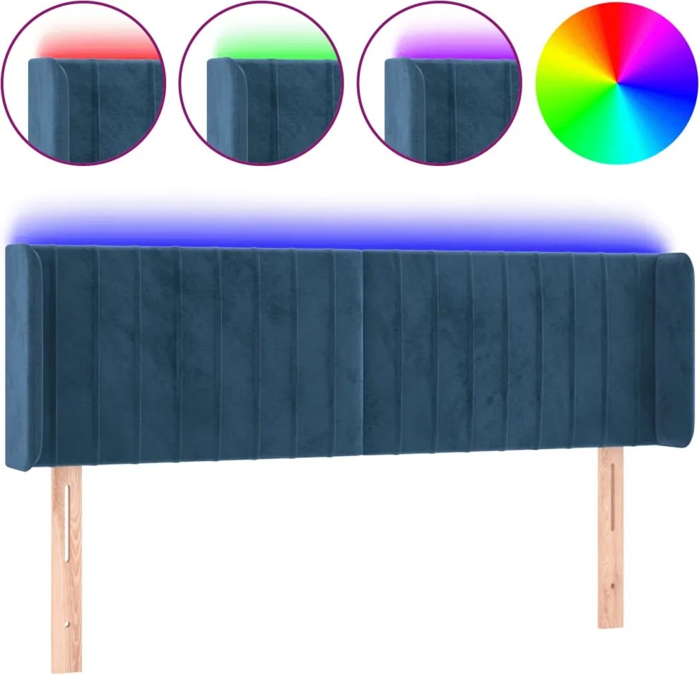 3123526 vidaXL LED горна табла за легло, тъмносиня, 147x16x78/88 см, кадифе