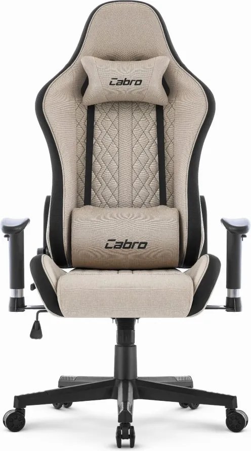 Геймърски стол CABRO C508 с облегалка, регулируема до 180°, и 2D подлакътници, с максимална товароносимост 150 кг, бежов