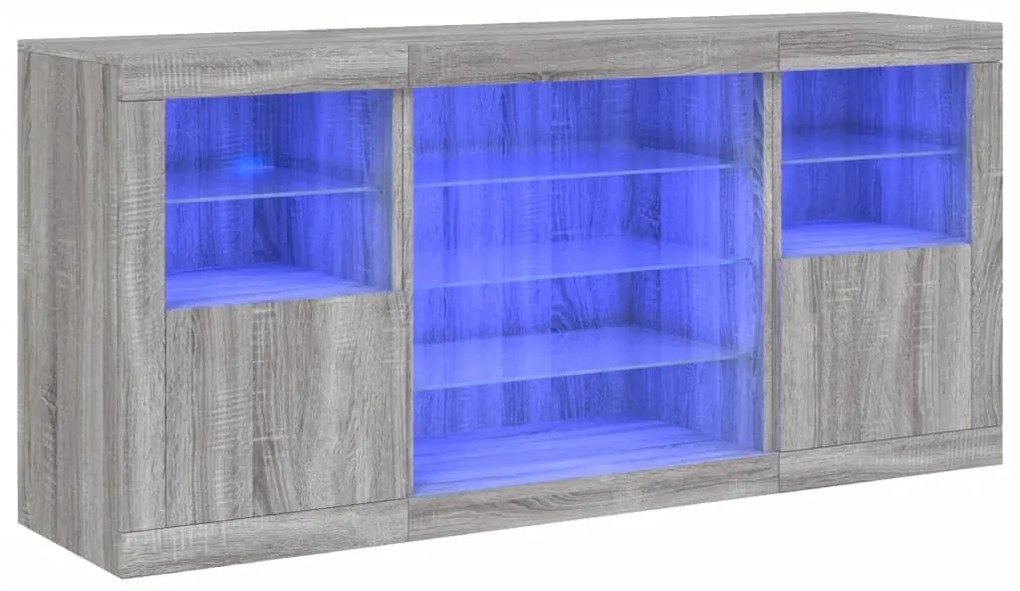3209091 vidaXL Сайдборд с LED светлини, сив сонома, 142,5x37x67 см