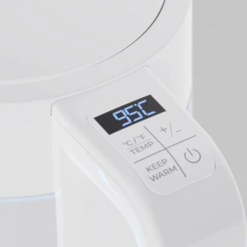 Електрическа кана за вода AENO AEK0005, 2200W, 1.7 л, 40-100°C, 360° основа, STRIX, LED дисплей, Филтър, Бял