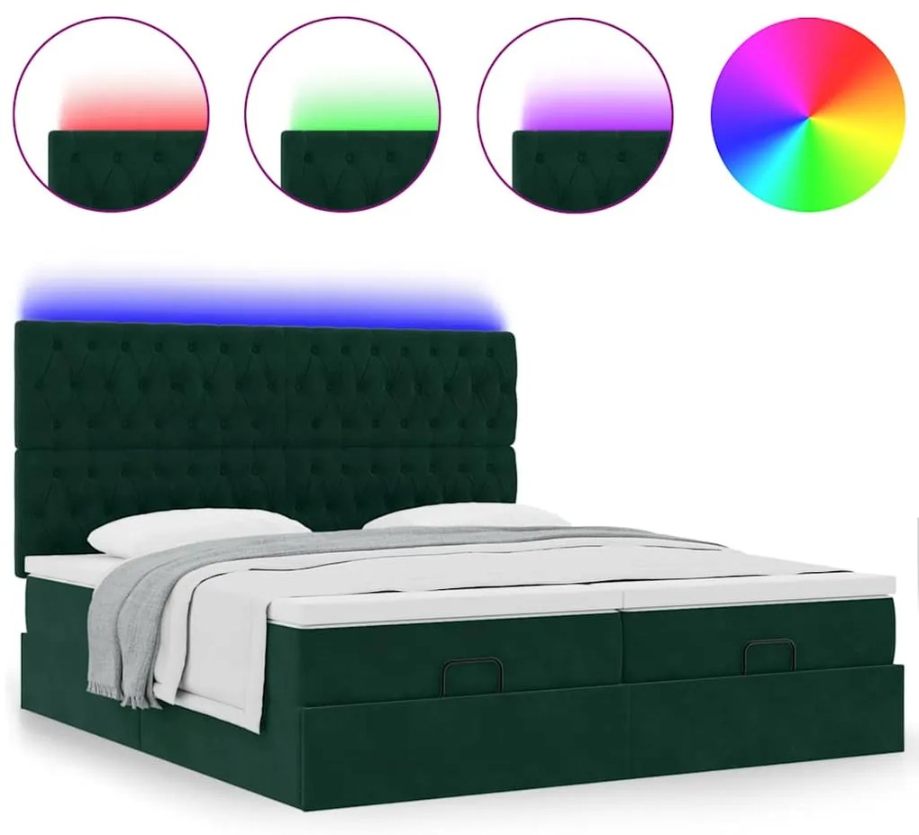 3314642 vidaXL Османска легло с матраци и LED, тъмнозелено, 180x200 см, кадифе