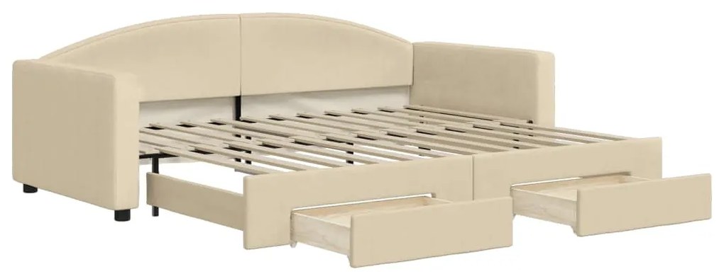 3197228 vidaXL Канапе с изтеглящо легло и чекмеджета кремаво 90x200 см плат