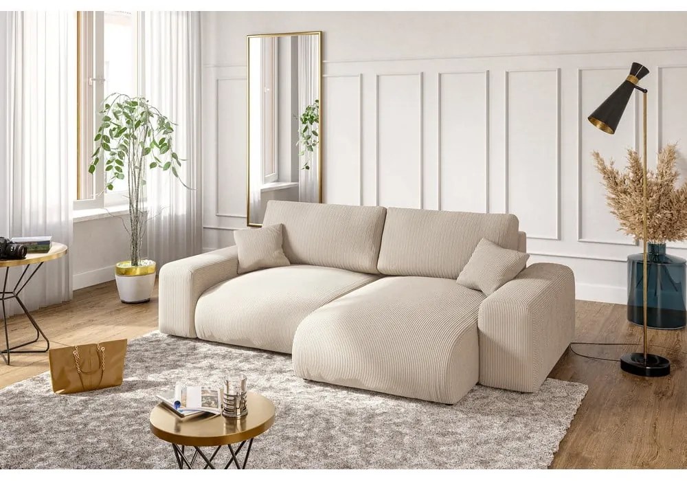 Бежов ъглов диван от рипсено кадифе (променлив) Justin – Ropez