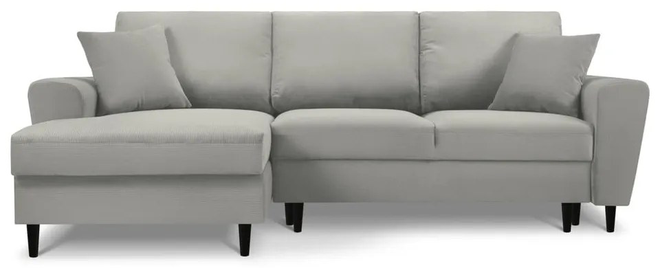 Светлосив разтегателен ъглов диван с място за съхранение от рипсено кадифе (ляв ъгъл) Kyoto – Cosmopolitan Design