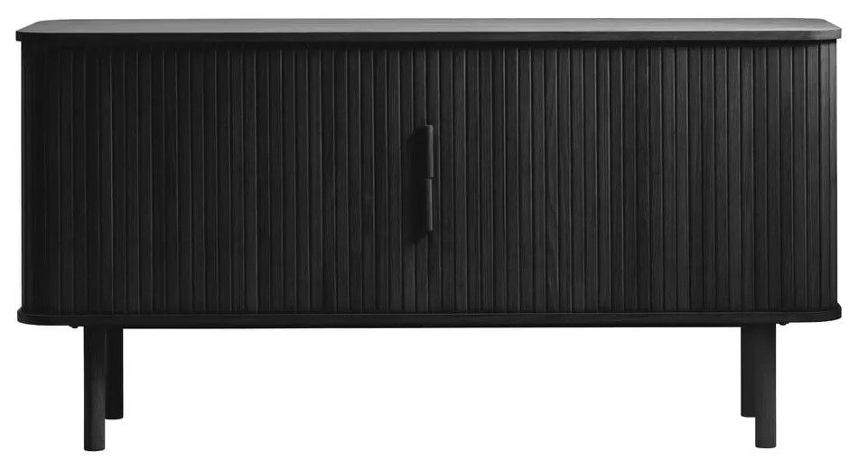 Черен нисък скрин в дъбов декор с плъзгащи се врати 76x160 cm Cavo - Unique Furniture