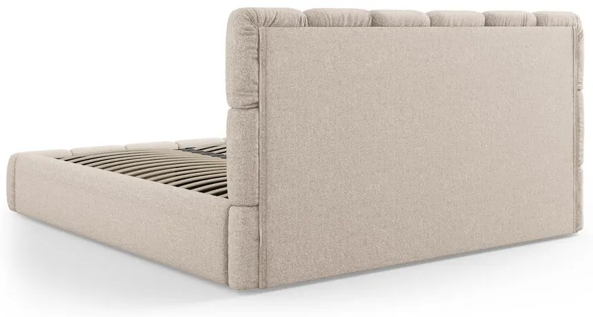 Бежово двойно легло 140x200 cm тапицирано с място за съхранение с включена подматрачна рамка Bellis – Micadoni Home