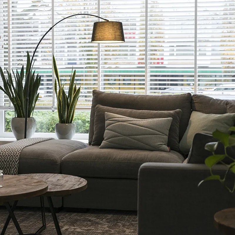 Модерна аркова лампа черна с черна платнена абажур - Arc Basic